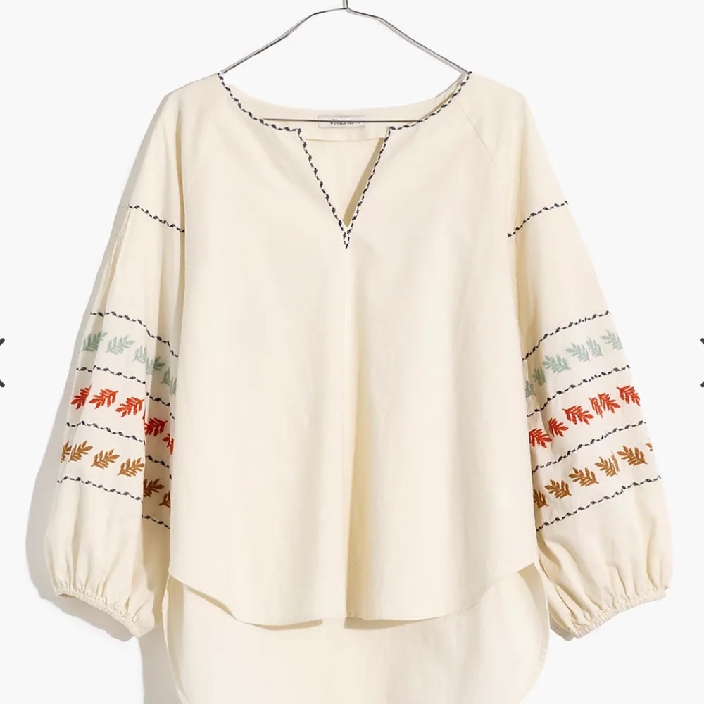 Madewell Embroidered-Sleeve Popover Top NWT - Size M